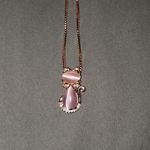 Rose gold, pink quartz cat pendant